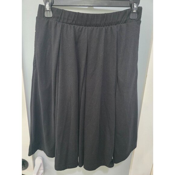 LULAROE Madison Black Solid Pleated Midi Skirt Size Large A-Line Soft Stretch - Picture 3 of 7